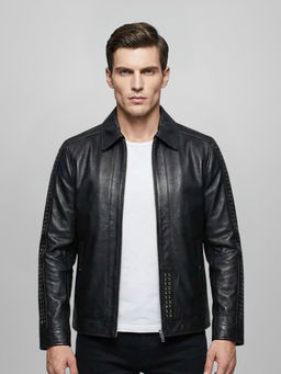 Saint G - Edoardo Studded Black Leather Mens Jacket