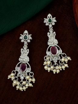 Estele - Rhodium Plated CZ Lakshmi Devi Designer Earrings with Pearls for Women
