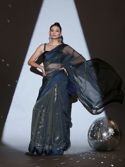 Swtantra - Cosmic Blue Illusion Organza Saree without Blouse