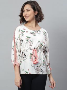 KASSUALLY - White Floral Polyester Top