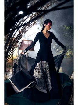 Shreeka - Black Bold Chintz Embroidered Anarkali with Pant and Dupatta (Set of 3)