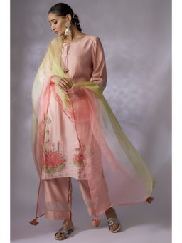 Shreeka - Pink Embroidered Kurta with Palazzo and Dupatta (Set of 3)