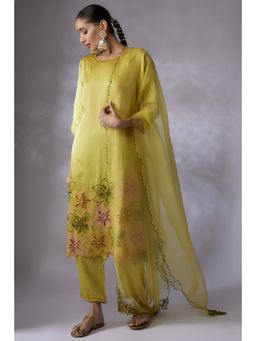 Shreeka - Yellow Embroidered Kurta with Pant and Dupatta (Set of 3)