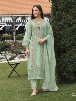 Autumnlane - Green Alure Fern Schiffli Kurta with Pant and Dupatta (Set of 3)