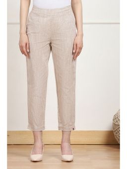 Biba - Women Beige Cotton Narrow Pant