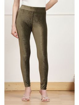 Biba - Women Olive Green Cotton Solid Jeggings