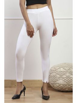 Biba - Women White Cotton Blend Dyed Leggings