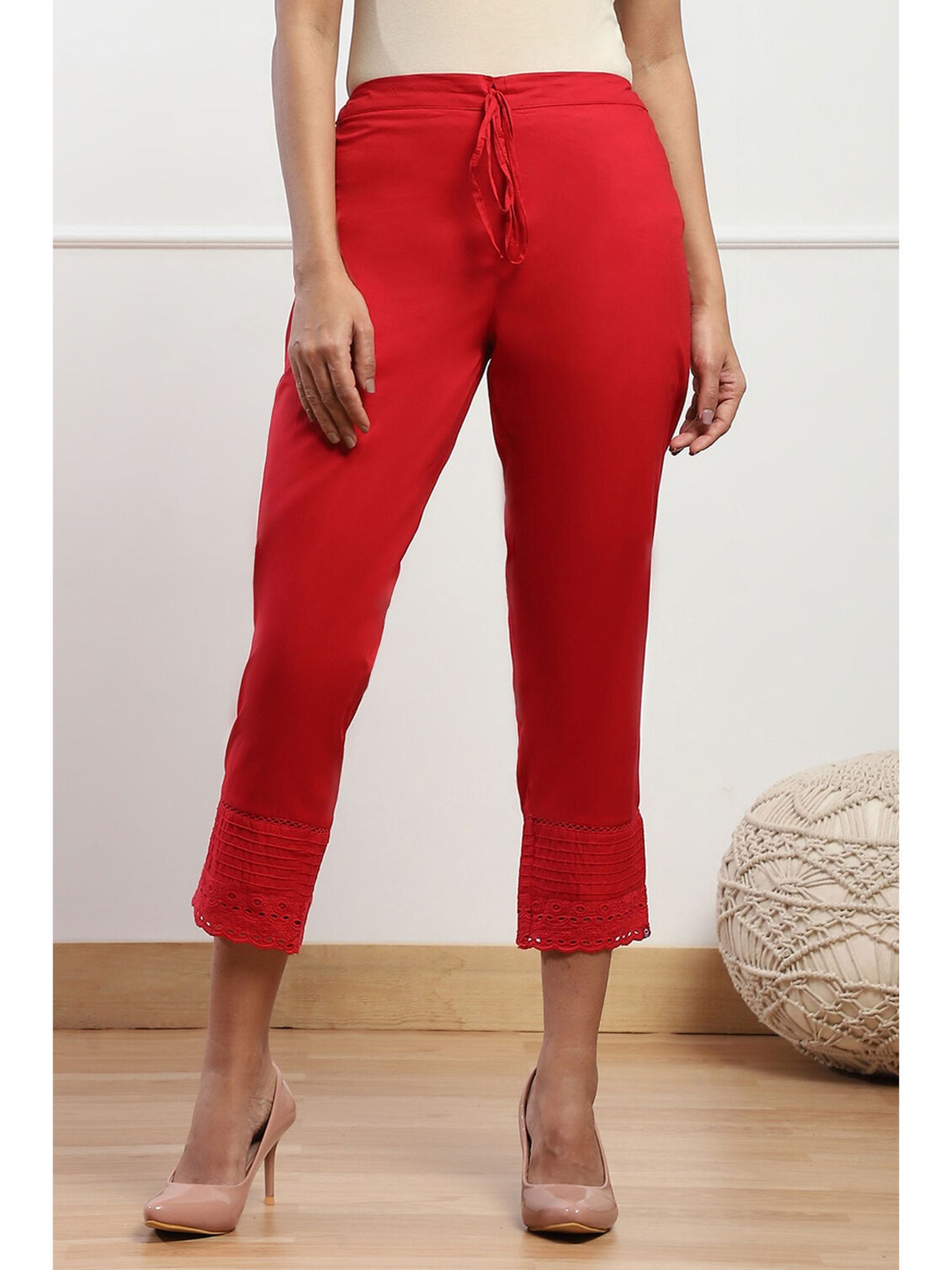 biba Women Red Cotton Narrow Pants-picture-25