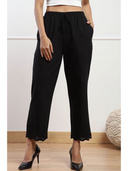 Biba - Women Black Cotton Blend Narrow Pant