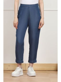 Biba - Women Light Blue Tencel Yarn Dyed Narrow Pant