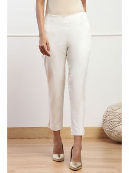 Biba - Women White Cotton Blend Slim Pant