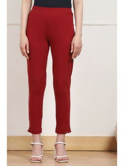 Biba - Women Maroon Cotton Blend Pants