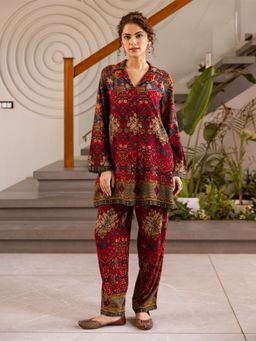 Autumnlane - Maroon Kabool Claret Printed Co-Ord (Set of 2)
