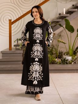 Autumnlane - Black Kabool Onyx Printed Cotton Kurta with Palazzo (Set of 2)