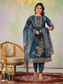 Autumnlane - Teal Rabha Royal Printed Kurta with Pant and Dupatta (Set of 3)