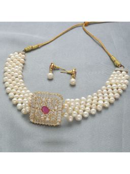 Sri Jagdamba Pearls - Pearls Kajal Pearl Pink Choker Necklace