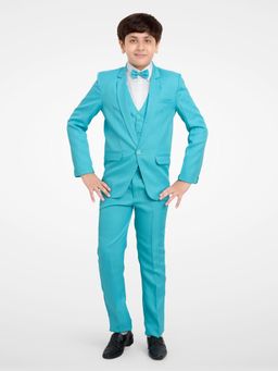 Jeetethnics - Boys Blue Coat Suit With Waistcoat Shirt & Trousers (Set of 5)