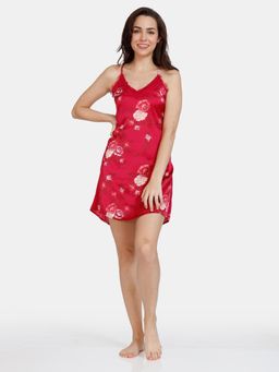 Zivame - Paradise Garden Woven Above Knee Length Nightdress Cerise-Red