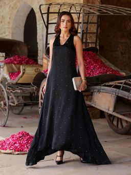 Gulaal - Black Sequin Satin Maxi Dress