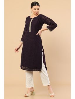 Soch - Purple Georgette Embroidered Kurta with Beads and Stones