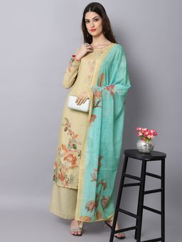 Stylee LIFESTYLE - Yellow Cotton Digital Printed Dress Material (Set of 3)