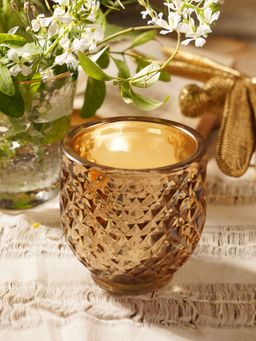 Pure Home + Living - Light Amber Diamond Textured Tealight Holder