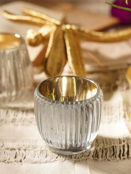Pure Home + Living - Silver Ribbed Texture Tealight Holder