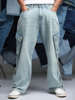 Campus Sutra - Men Light Blue Baggy Utility Denim Jeans
