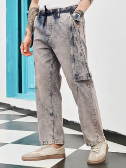 Campus Sutra - Men Indigo Blue Acid-Wash Panelled Denim Jeans