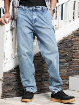 Campus Sutra - Men Light Blue Light-Wash Pleated Denim Jeans