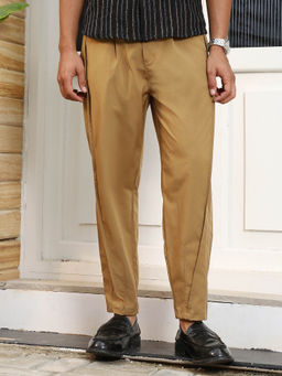 Campus Sutra - Men Brown Pleated-Tapered Trouser