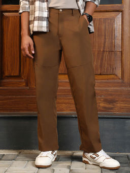 Campus Sutra - Men Chocolate Brown Panelled Straight-Fit Trouser