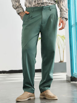 Campus Sutra - Men Emerald Green Double-Pleated Tailored Trouser