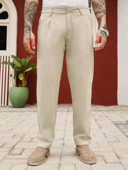 Campus Sutra - Men Saltbox Beige Double-Pleated Tailored Trouser