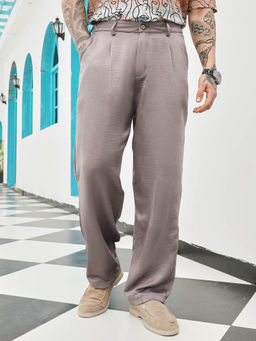 Campus Sutra - Men Firewood Brown Creased-Pleated Straight Trouser