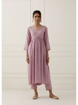 Ikshita Choudhary - Purple Lilac Embroidered Modal Cotton Kurta