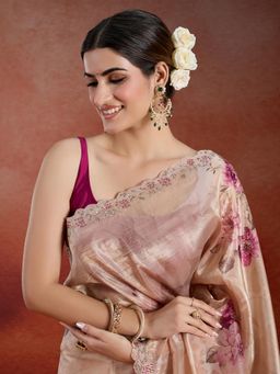 Likha - Crush Tissue Digital Printed & Embroidered Saree with Unstitched Blouse LIKSBOSAR07