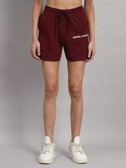 Griffel - High-Rise Cotton Maroon Shorts