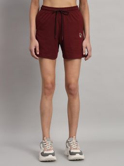 Griffel - High-Rise Cotton Teddy Logo Maroon Shorts