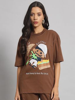 Griffel - Printed Extended Sleeves Coffee T-Shirt