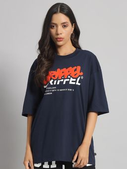 Griffel - Typography Printed Applique Navy T-Shirt