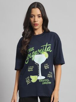 Griffel - Printed Raw Edge Navy T-Shirt