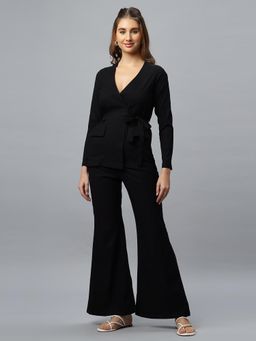 PEACH & PANDA - Black Blazer and Bootcut Pants with Belt (Set of 3)