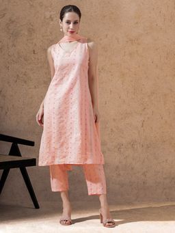 STYLEBAAZI - Peach Ethnic Motifs Printed Straight Kurta with Pant and Dupatta (Set of 3)