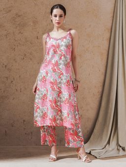 STYLEBAAZI - Pink Floral Printed Straight Kurta and Pant (Set of 2)