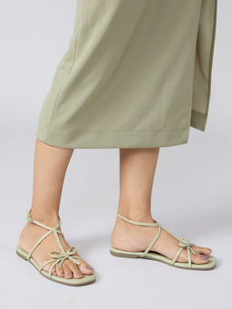 Twenty Dresses by Nykaa Fashion - Mint Green Square Toe Bow Ankle Strap Flats