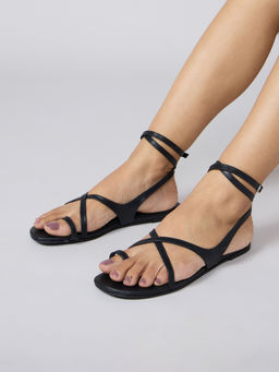 Twenty Dresses by Nykaa Fashion - Black Toe Post Cross Strap Flats