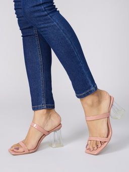 Twenty Dresses by Nykaa Fashion - Nude Pink Square Toe Dual Strap Acrylic Block Heels
