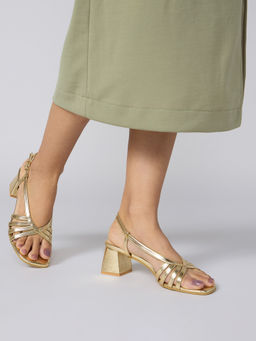 Twenty Dresses by Nykaa Fashion - Gold Square Toe Multi Strap Block Heels