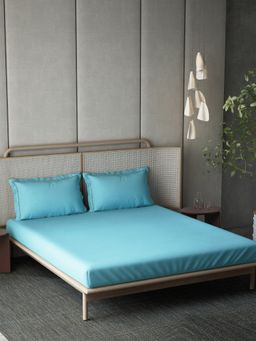 Ddecor Live Beautiful - Cotton Dyed Duet 300TC King Bedsheet With Pillow Covers - Blue